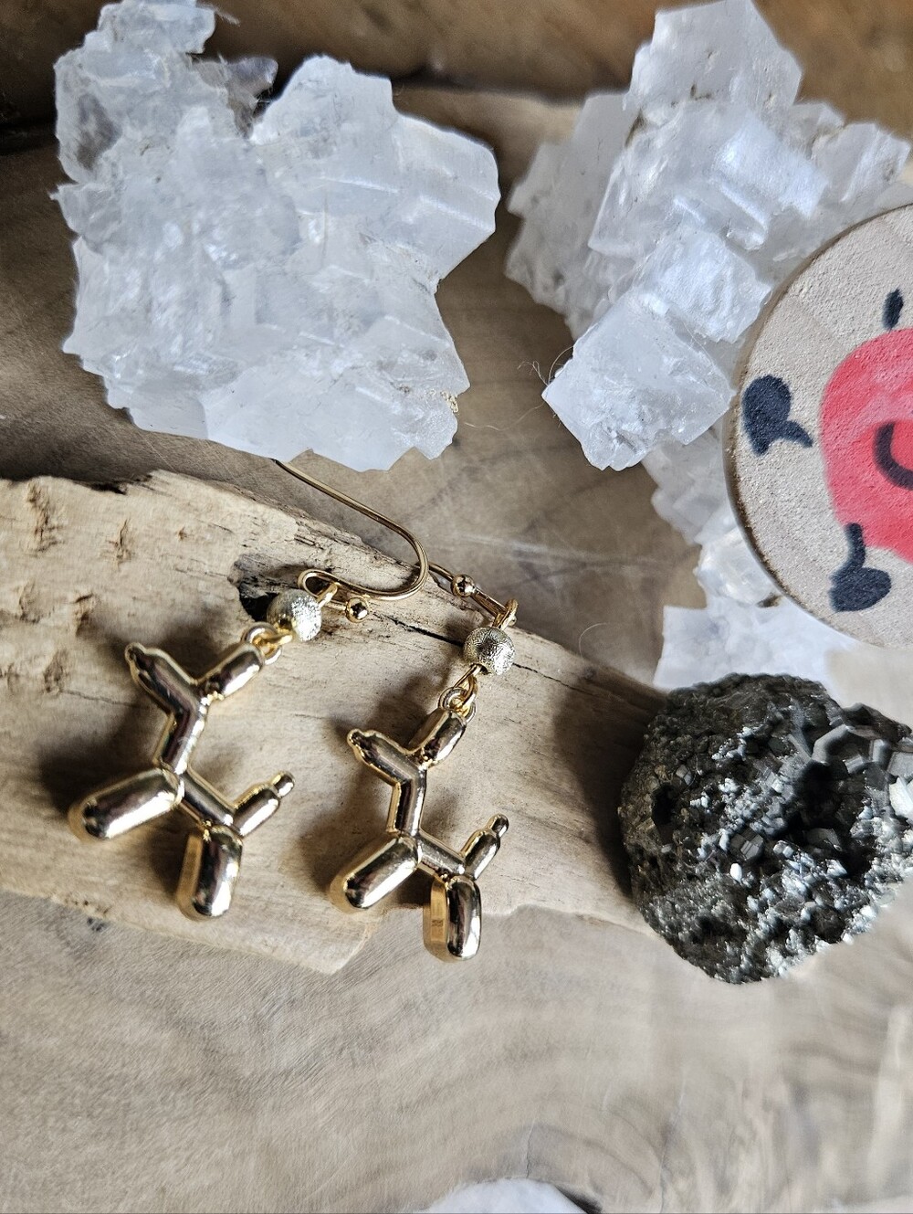 Handmade Balloon Dog Gold Tone Kawaii Cute Statement Earrings